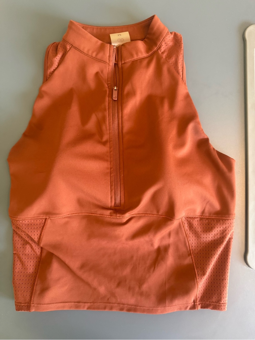 Calia Sleeveless Zip Front Crop Top in Rust Brown (last image color match)